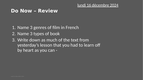 Quiz on cinema and reading - French