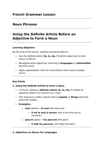 Using the Definite Article Before an Adjective - GCSE French Grammar Lesson