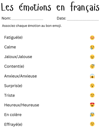 Les émotions en français - beginner french emotions