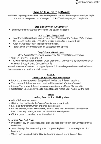 Garageband: How to Guide