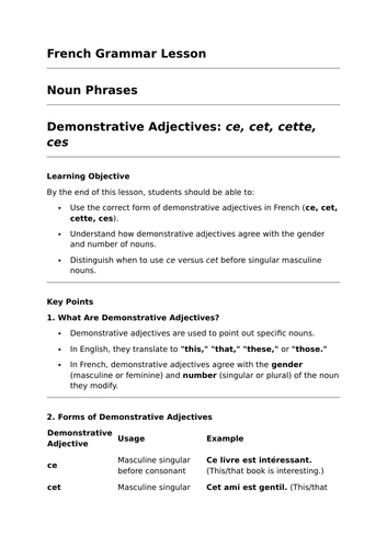 Demonstrative Adjectives - GCSE French Grammar Lesson