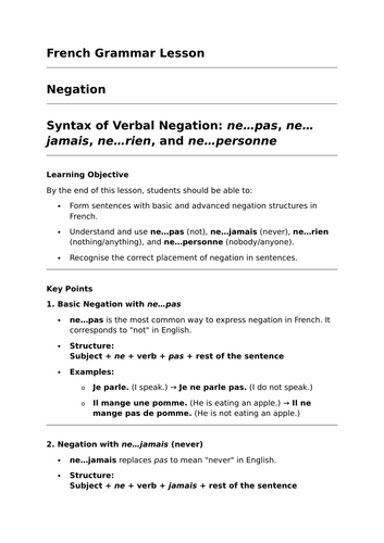 Negation - GCSE French Grammar Lesson