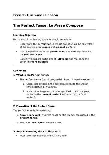 The Perfect Tense - GCSE French Grammar Lesson