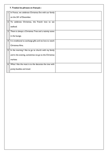 French Christmas GCSE - Noël - Translation Worksheet