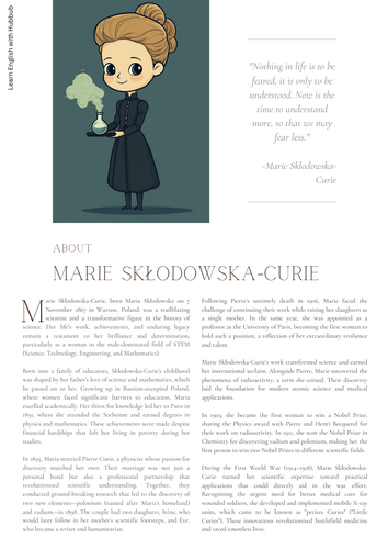 Marie Skłodowska-Curie Lesson Plan