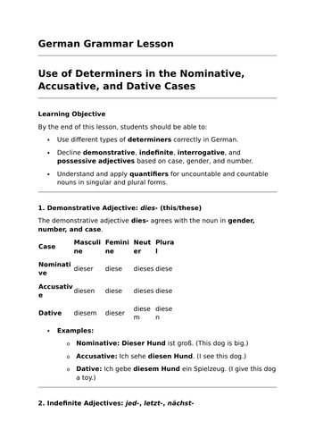 Determiners - GCSE German Grammar Lesson