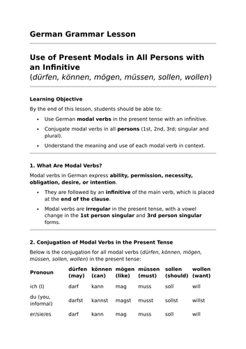 Present Modal Verbs - GCSE German Grammar Lesson