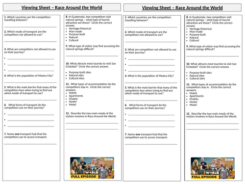 Race Around the World Viewing Sheet Questions