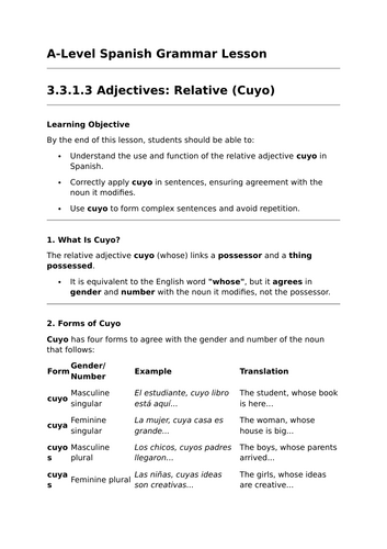 Relative Adjectives - A-Level Spanish Grammar