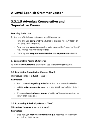 Superlative and Comparative Adverbs - A-Level Spanish Grammar