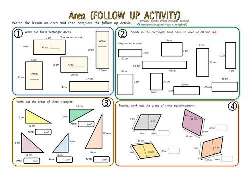 Area Worksheet (FOLLOW UP ACTIVITY) Year 5 / Year 6