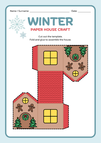 Winter Themed Gingerbread House Paper  - Craft Worksheet