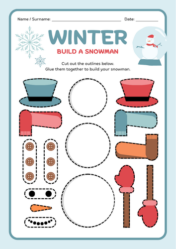 Snowman Cut and paste Worksheet