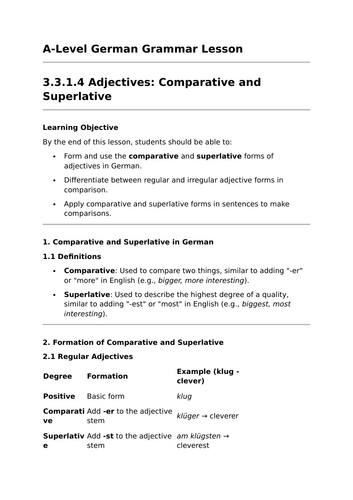 Comparatives and Superlatives - A-Level German Grammar