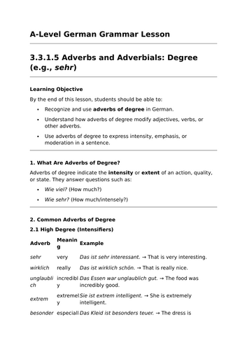 Adverbs of Degree - A-Level German Grammar