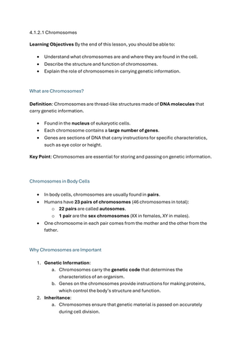 Chromosomes - GCSE Biology