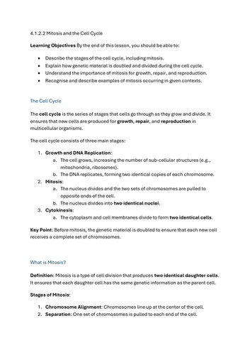 Mitosis and the cell cycle - GCSE Biology