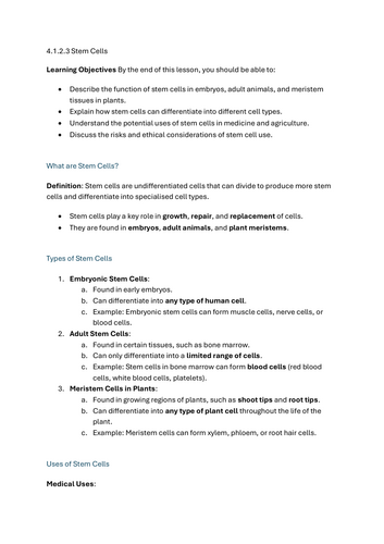 Stem cells - GCSE Biology