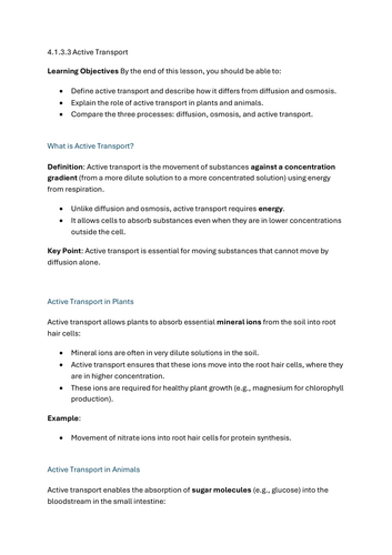 Active Transport - GCSE Biology