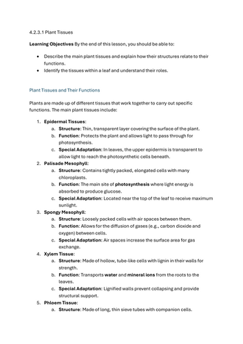 Plant tissues - GCSE Biology