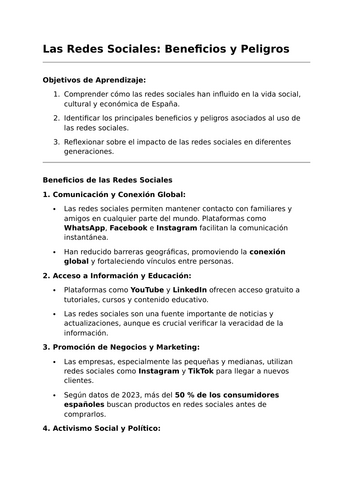 Las Redes Sociales: Beneficios y Peligros - A-Level Spanish Lesson