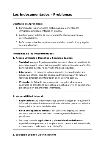 Los Indocumentados - Problemas - A-Level Spanish Lesson