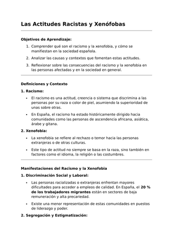 Las Actitudes Racistas y Xenófobas - A-Level Spanish Lesson