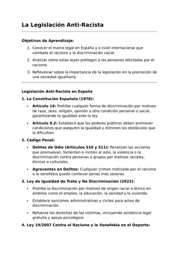 La Legislación Antirracista - A-Level Spanish Lesson