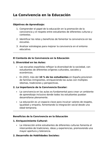 La Convivencia en la Educación - A-Level Spanish Lesson