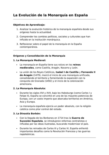 La Evolución de la Monarquía en España - A-Level Spanish Lesson