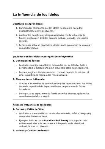 La Influencia de los Ídolos - A-Level Spanish Lesson