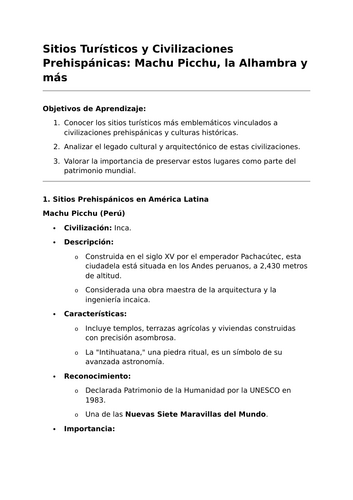 Sitios Turísticos y Civilizaciones Prehispánicas - A-Level Spanish Lesson