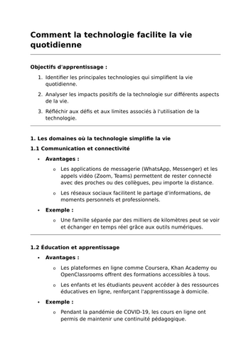 Comment la technologie facilite la vie quotidienne - A-Level French Lesson