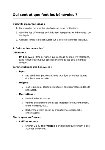 Qui sont et que font les bénévoles ? - A-Level French Lesson