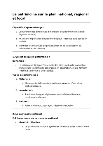 Le patrimoine sur le plan national, régional et local - A-Level French Lesson