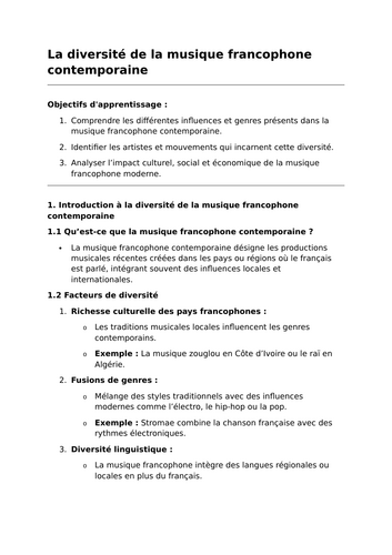 La diversité de la musique francophone contemporaine - A-Level French Lesson