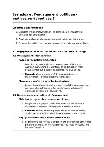 Les ados et l'engagement politique – motivés ou démotivés ? - A-Level French Lesson