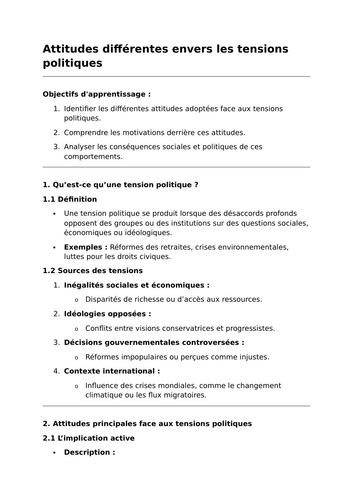 Attitudes différentes envers les tensions politiques - A-Level French Lesson