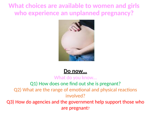 What are the options following an unplanned pregnancy? PSHE lesson