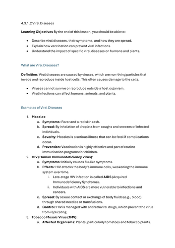 Viral Diseases - GCSE Biology