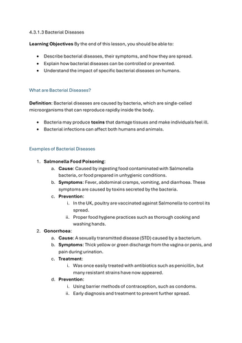 Bacterial Diseases - GCSE Biology