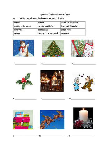 Spanish Christmas vocabulary