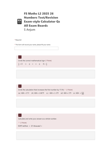 Functional Sills Maths L2 Cal Numbers Exam Qs