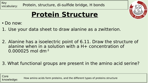 A Level Chemistry - Biochemistry, Proteins, DNA, Enzymes Lesson Bundle