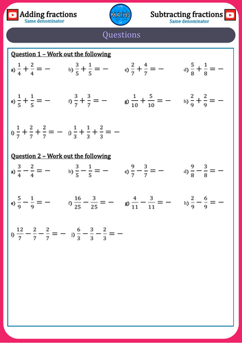 Adding and Subtracting fractions with like denominators