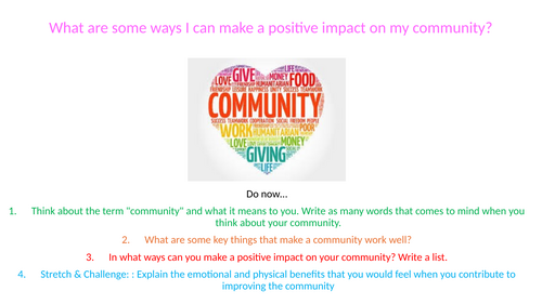 What are some ways I can make a positive impact on my community? PSHE lesson