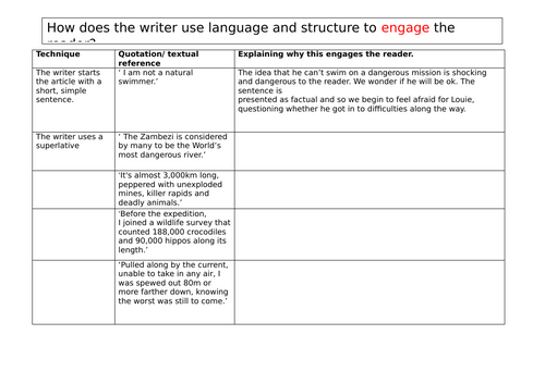 GCSE English Language 9-1 Edexcel - Paper 2- Language and Structure