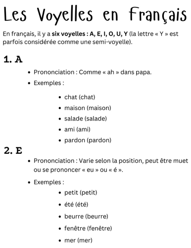 Les Voyelles en Français - 7 vowels in french with examples