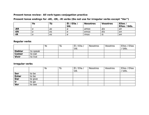 Present tense review: All verb types conjugation practice