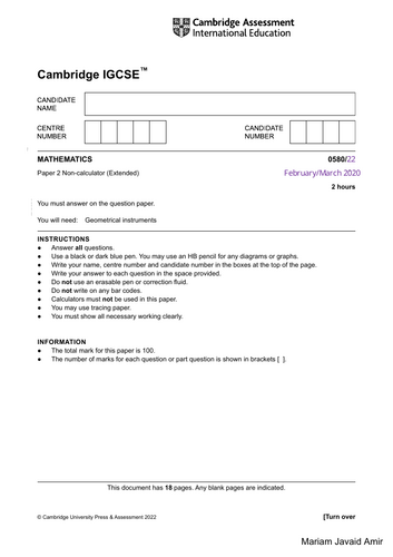 Adjusted IGCSE Math 0580 Past Papers for 2025 Curriculum free (1 set)